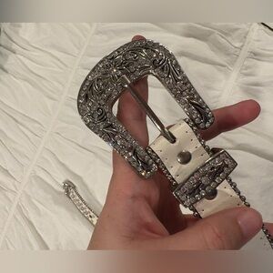 White Rhinestone Western Belt – Bling Buckle – Size 38 (Real Stone Details)